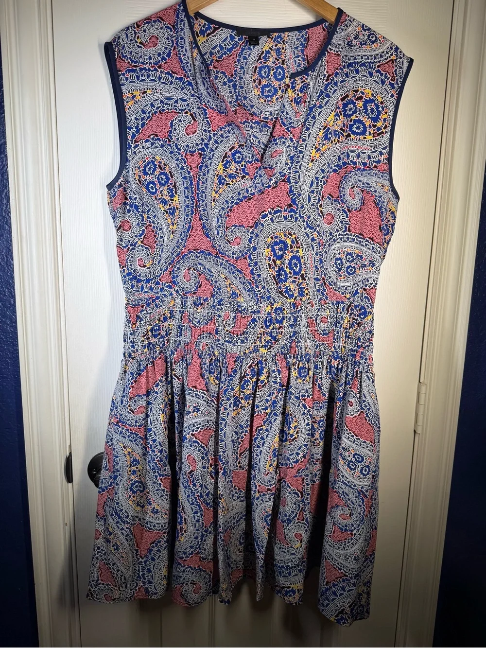 J. Crew Sz 12 Silk Multicolor Paisley-Print Sundress in Blue, Red & Yellow